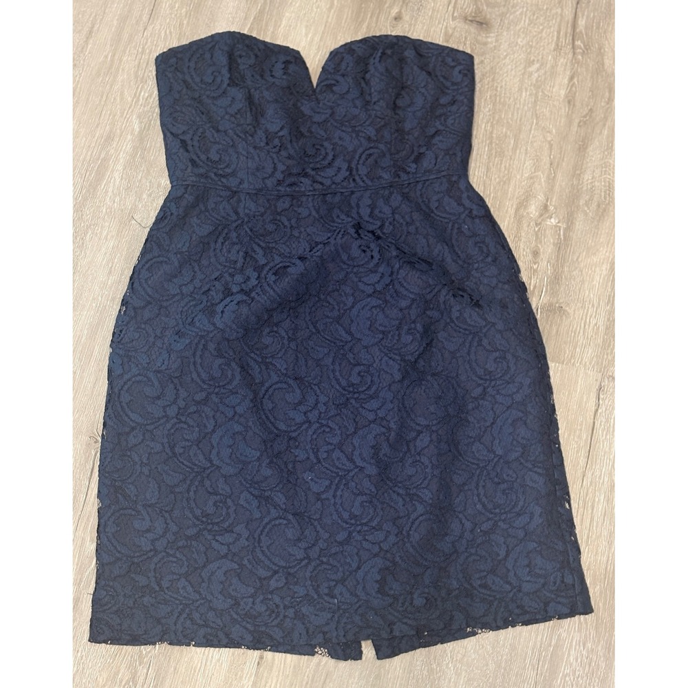 J.Crew Navy‎ Blue Floral Lace Strapless Sweetheart Cocktail Dress 02846 Size 4